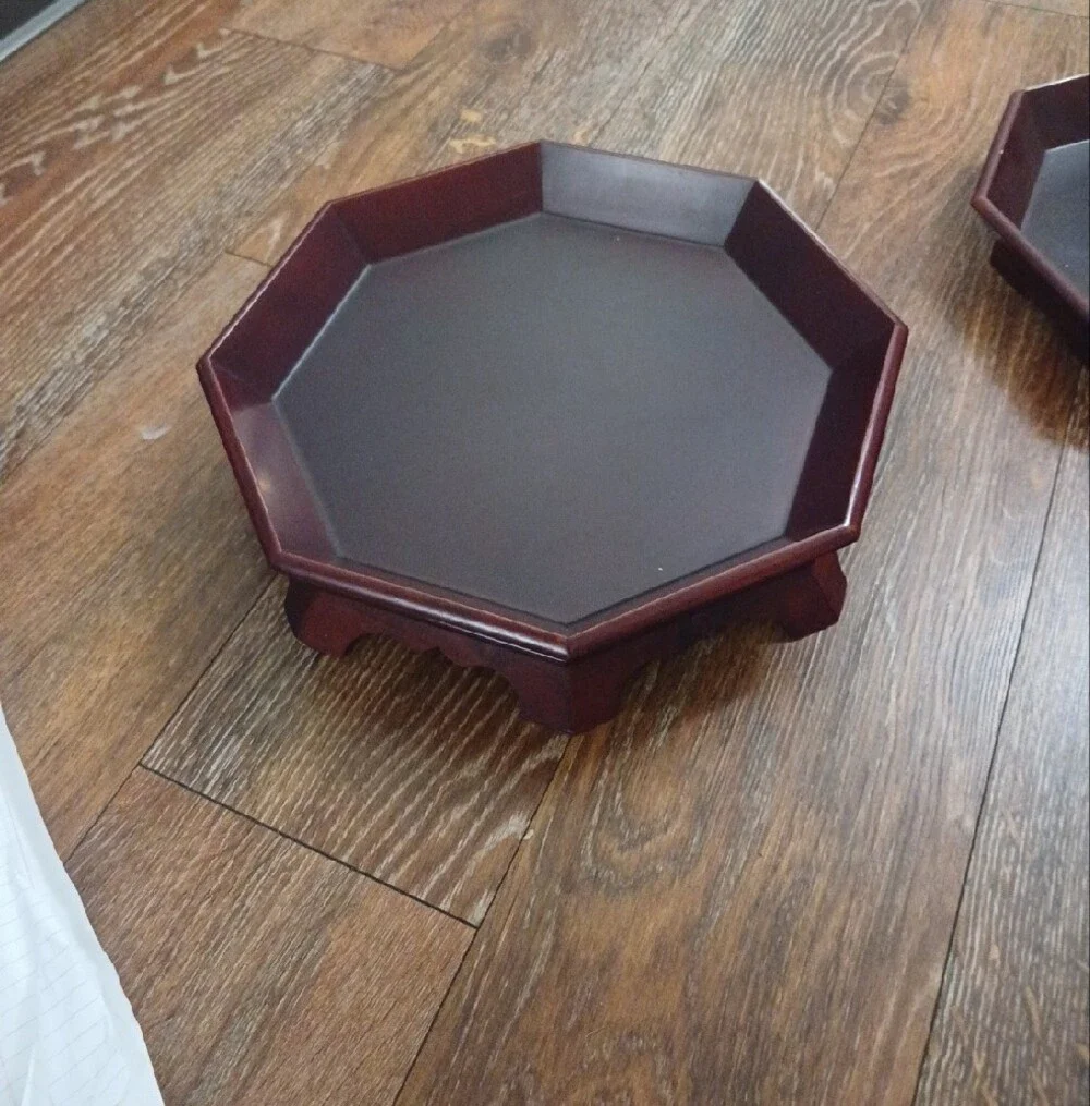 Asian Octagonal Wooden Pedestal Serving Trays - Set of 4